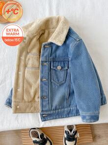 SHEIN Young Boy Fashion Casual Kids Fall/Winter Blue Denim Bottomed Long-Sleeved Jacket - Blue - View 5