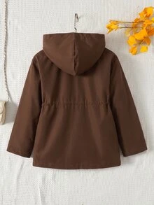 Tween Girl Autumn/Winter Casual Tween Girl Kids Solid Color With Floral Lining Hooded Wool Coat, Back To School - Brown - View 10