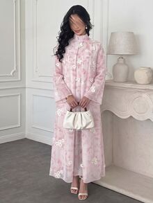 Yasveil 女款花卉優雅休閒阿拉伯風洋裝 - 粉色 - 查看 4