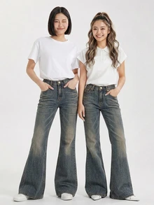 Livesso Petite Women's Casual Versatile Flare Leg Denim Jeans With Pockets - Blue - View 3