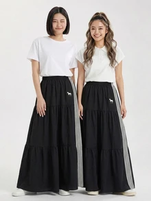 DAZY Women's Fashion Elegant Striped Colorblock Skirt Fall - Black - View 3