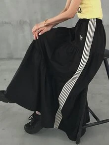 DAZY Women's Fashion Elegant Striped Colorblock Skirt Fall - Black - View 8