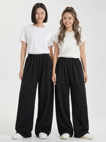 DAZY Women's Casual Streetwear Loose Wide Leg Long Pants With Pockets Fall - Black - View 3