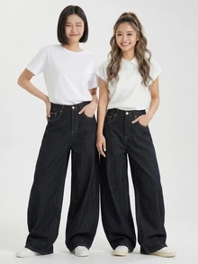 DAZY Women's Striped Pocket Wide Leg Loose Casual Denim Jeans Fall - Black - View 3