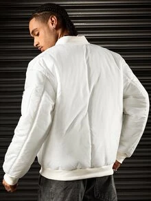 ROMWE MEN Men's Solid Color Baseball Collar Fashion Jacket - Beige - View 3