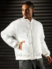 ROMWE MEN Men's Solid Color Baseball Collar Fashion Jacket - Beige - View 5