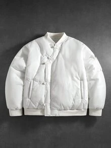 ROMWE MEN Men's Solid Color Baseball Collar Fashion Jacket - Beige - View 8
