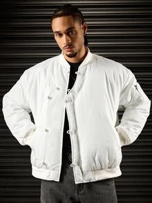 ROMWE MEN Men's Solid Color Baseball Collar Fashion Jacket - Beige - View 1