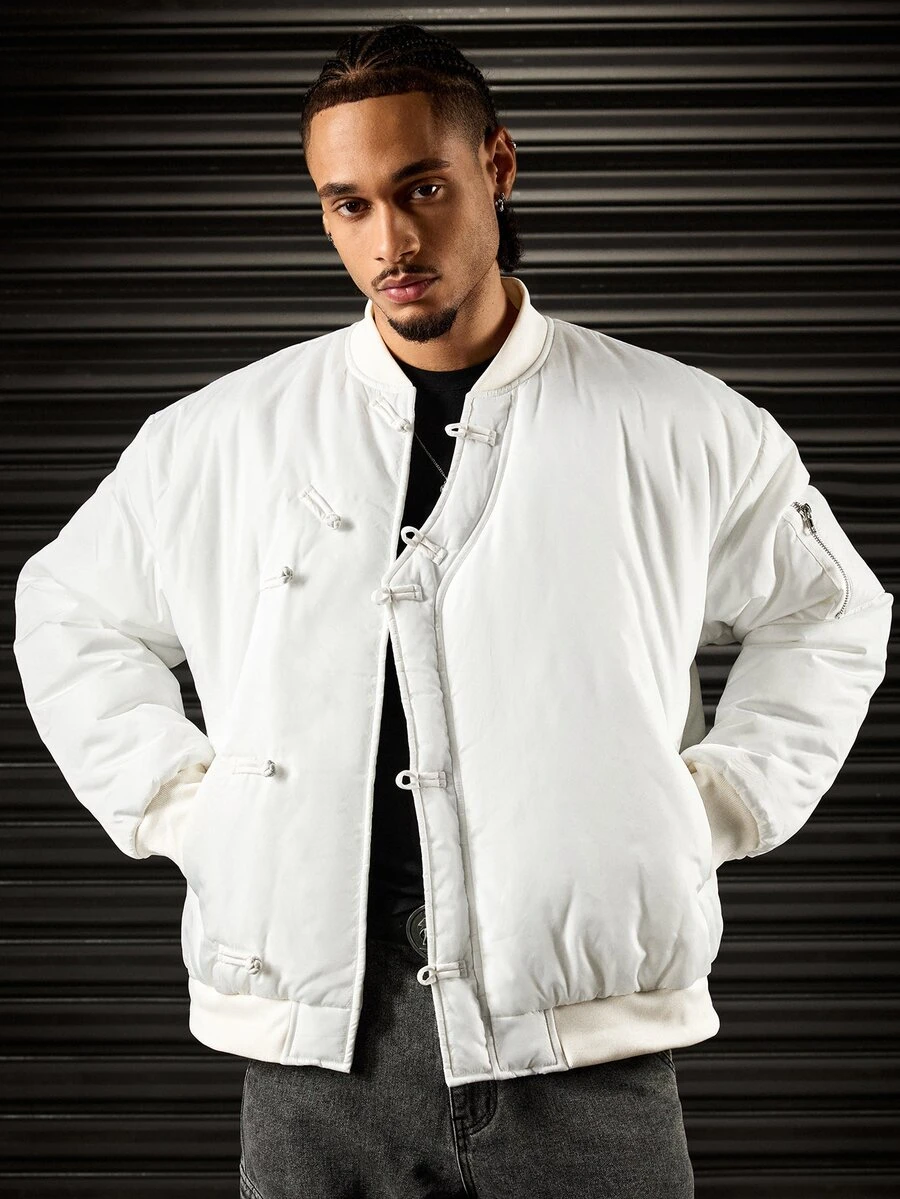 ROMWE MEN Men's Solid Color Baseball Collar Fashion Jacket - Beige - View 1
