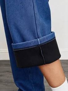 SHEIN Tall Women's High Waist Drawstring Solid Color Denim Jeans, Urban Renaissance Street Style Casual Fashion Creative Personalized Streetwear - Blue - View 5
