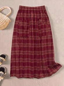 Rusticease Women's Plaid Casual Vintage Versatile Daily Wear Skirt Picnic Burgundy Fall Christmas Thanksgiving - Red - View 3