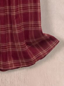 Rusticease Women's Plaid Casual Vintage Versatile Daily Wear Skirt Picnic Burgundy Fall Christmas Thanksgiving - Red - View 7