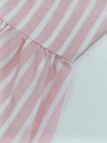 Selianne 女款條紋印花罩杯肩帶洋裝，夏季高腰收腰A字修身短洋裝 - 粉色 - 查看 8