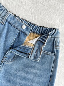 SHEIN Tween Girl Fall/Winter Fashion Casual Soft Girl Y2k Light Blue Denim Loose Low-Waist Design Canvas Jeans Kids School Holiday Vacation - Blue - View 4