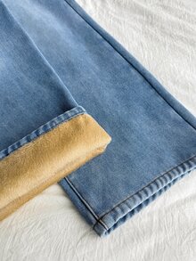 SHEIN Tween Girl Fall/Winter Fashion Casual Soft Girl Y2k Light Blue Denim Loose Low-Waist Design Canvas Jeans Kids School Holiday Vacation - Blue - View 6