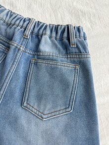 SHEIN Tween Girl Fall/Winter Fashion Casual Soft Girl Y2k Light Blue Denim Loose Low-Waist Design Canvas Jeans Kids School Holiday Vacation - Blue - View 5