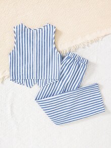 Firerie Kids Firerie Kids Nova Glow 2pcs Tween Girls Casual Vacation Striped Vest And Wide Leg Pants Set - Baby Blue - View 2