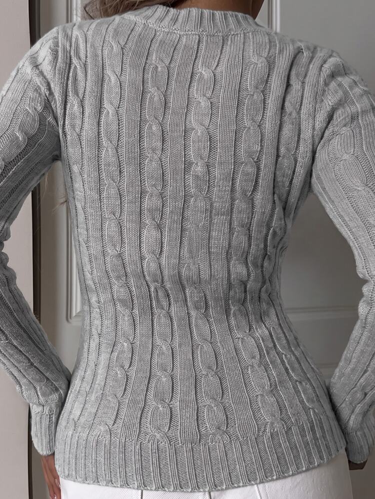 SHEIN EZwear Women's Casual V-Neck Long Sleeve Knit Sweater,Burgundy,Autumn,School,Back-To-School Knight Pattern Everyday Minimalist Christmas Top,Red Top - Grey - View 8
