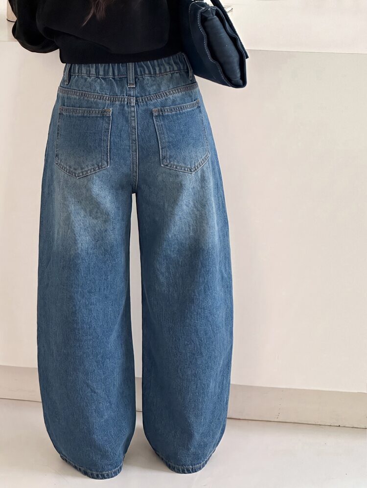 SHEIN Tween Girl Fashion Casual Y2k Blue Loose And Comfortable Basic Simple Jeans Kids - Blue - View 2