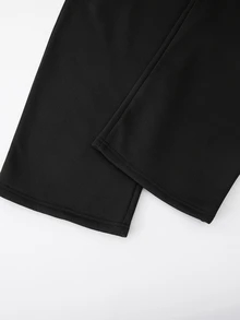SHEIN Teen Casual Baggy All-Match Versatile Street Straight Wide Leg Color Block Patchwork Double Waist Design Thermal Lined Sweatpants Fall Black - Black - View 8