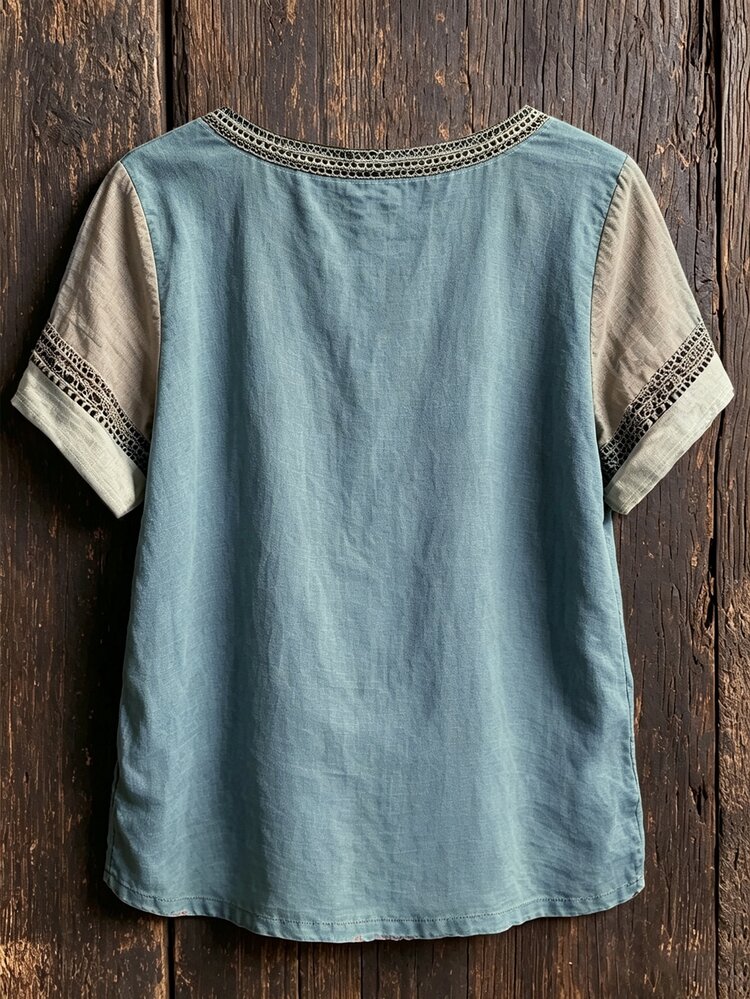 EMERY ROSE Plus Size Women's Casual Bohemian Style Vintage Floral Print Round Neck Short Sleeve T-Shirt, Suitable For Daily Wear - Multicolor - View 2