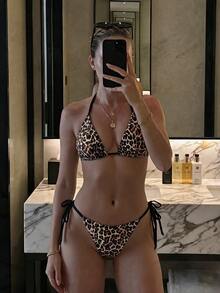 SHEIN Swim 2026春夏女士随机豹纹侧系带比基尼套装，性感泳装 - 彩色 - 查看 1
