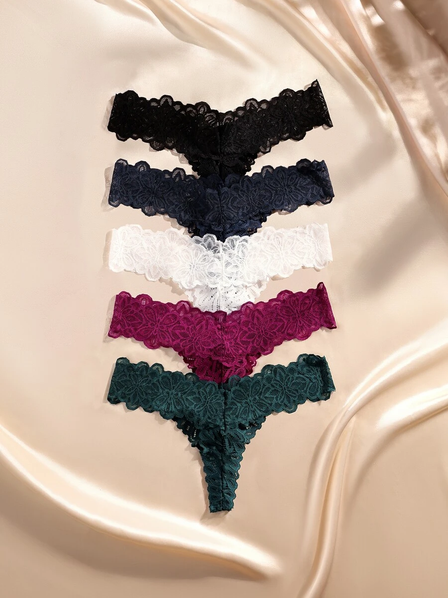 Charlaine 5pcs/Set Women's Lace Patchwork Thong Panties - Multicolor - View 1