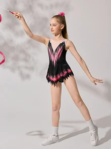 Tween Girls Gymnastics Leotard With Colorful Print And Sparkling Crystals - Multicolor - View 4