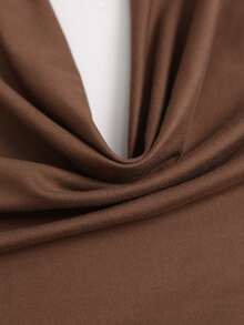 Sweetra Women's New Spring Autumn Winter Draped Neck Dress With Scalloped Neckline, Sequin Patchwork Design, Sleeveless Fitted Mini Dress With Open Back, Summer Fashion Party And Banquet Outfit - Brown - View 5