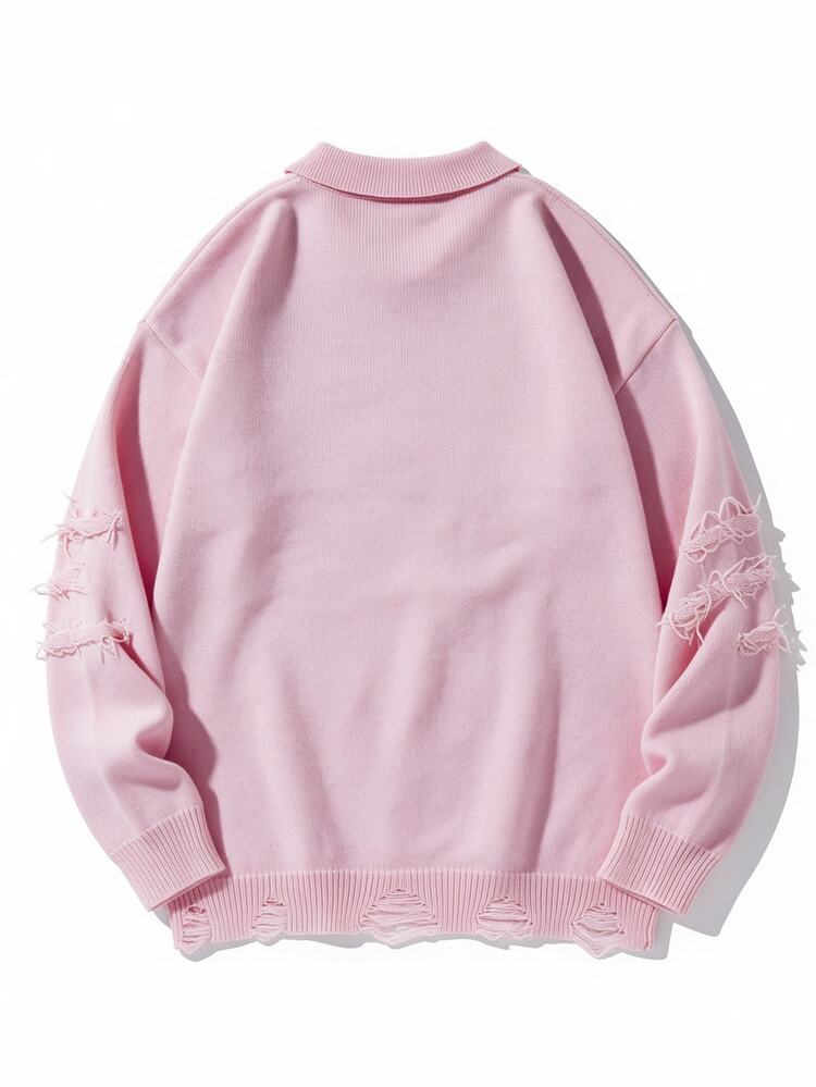 Manfinity Hypemode Men's Solid Color Casual Versatile Daily Wear Long Sleeve Sweater, Couple Outfit, Office Work Autumn, Best Holiday Gift,Goth,Y2k,Streetwear - Pink - View 4
