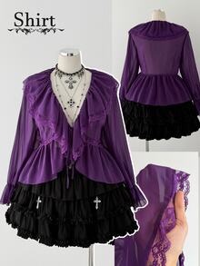 Sunspun Spring Summer New Fashion Sweet Cute Versatile Pure Desire Bow Tie Elegant Vacation Sheer Chiffon Puff Long Sleeve Design Cardigan Shirt Going Out Tops - Purple - View 1