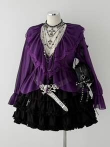 Sunspun Spring Summer New Fashion Sweet Cute Versatile Pure Desire Bow Tie Elegant Vacation Sheer Chiffon Puff Long Sleeve Design Cardigan Shirt Going Out Tops - Purple - View 5