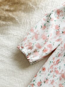 SHEIN 女嬰甜美可愛白色花卉泡泡袖彼得潘領洋裝，秋季派對穿搭 - 彩色 - 查看 6