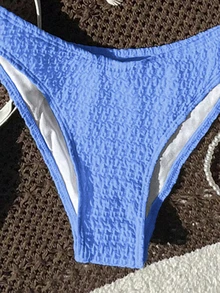 SHEIN Swim 2026 Spring/Summer Women's Spaghetti Strap Halter Unique Fabric Blue Sexy Vacation Side High Cut Bikini Swimwear 2 Pieces Set - Blue - View 5