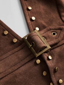 ROMWE Hippie Vintage Sexy Backless Faux Suede Rivet Decor Women's Tank Top - Brown - View 3