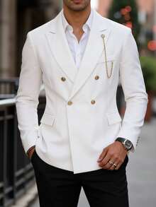 Calvornis Men's White Pocket Chain Casual Fashion Blazer Suitable For Wedding Season And Regular Party Occasions, Formal, Ceremony - White - View 1
