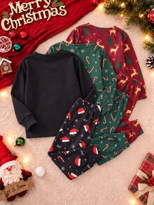 SHEIN Boys' Christmas Glow-In-The-Dark Print Fitted Pajama Set, 2 Pieces - Multicolor - View 2