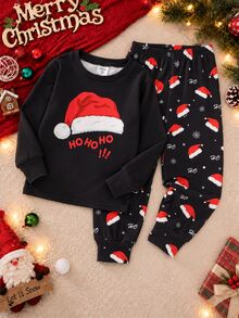 SHEIN Boys' Christmas Glow-In-The-Dark Print Fitted Pajama Set, 2 Pieces - Multicolor - View 3