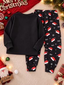 SHEIN Boys' Christmas Glow-In-The-Dark Print Fitted Pajama Set, 2 Pieces - Multicolor - View 5