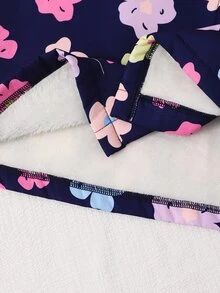 SHEIN 少女花卉印花保暖加厚連帽外套，可愛長袖拉鍊中長版外套，適合秋冬日常穿著與上學 - 藍色 - 查看 7