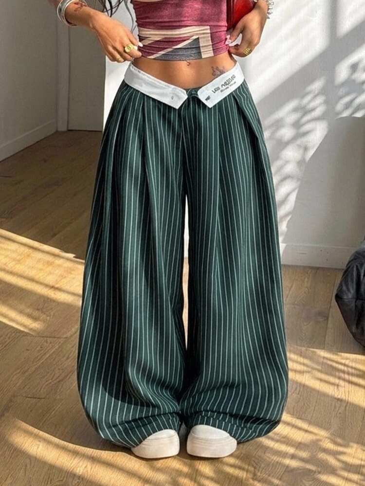 Coolane Women's Fall/Winter Going Out Casual Streetwear Daily Wear Sportswear Dark Green Striped Banana Harem Pants,Office Wear Outfits,Casual Pants - Olive Green - View 1