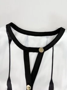 SHEIN Franclia Black And White Striped Sleeveless Button-Down Round Neck Cutout Fitted Dress French Elegant Office Work Summer - White - View 3