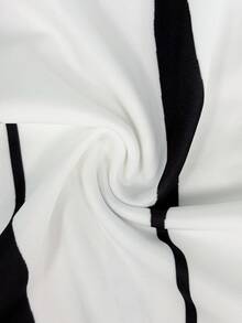 SHEIN Franclia Black And White Striped Sleeveless Button-Down Round Neck Cutout Fitted Dress French Elegant Office Work Summer - White - View 4