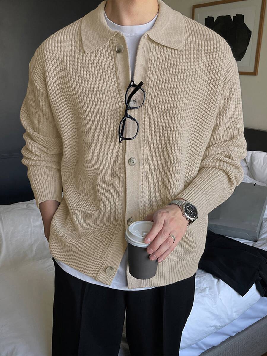 DAZY Men's Solid Color Loose Casual Cardigan Long Sleeve, Fall Jacket - Apricot - View 1
