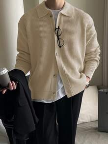 DAZY Men's Solid Color Loose Casual Cardigan Long Sleeve, Fall Jacket - Apricot - View 2