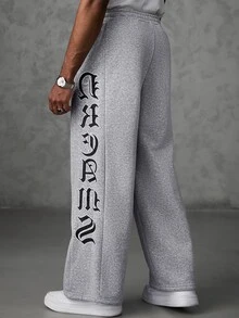 SLATEMANN Men's Letter Pattern Casual Everyday Sweatpants - Grey - View 7