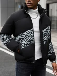 Manfinity CasualCool 男士寬鬆大版長袖圖案印花拉鍊外套，適合秋冬穿著... - 彩色 - 查看 6