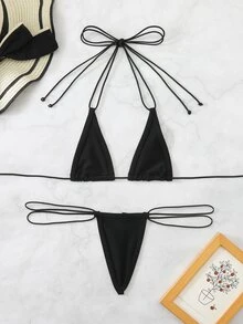 SHEIN Swim Swim Summer Beach Vacation Outfits Woman Sexy Bikini Sets - Black - View 4