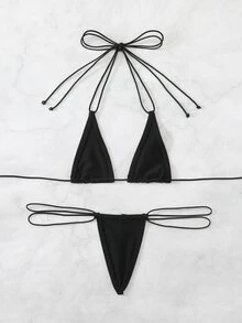 SHEIN Swim Swim Summer Beach Vacation Outfits Woman Sexy Bikini Sets - Black - View 5