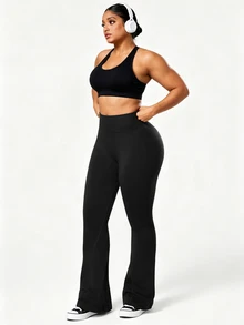 Rhythm Era Seamless Plus Size Flare Leggings - Black - View 6